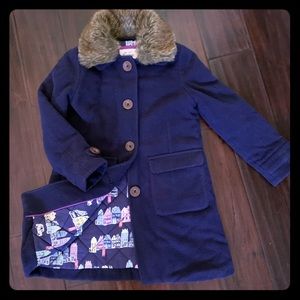 Mini Boden girls Coat w/ removable faux fur collar